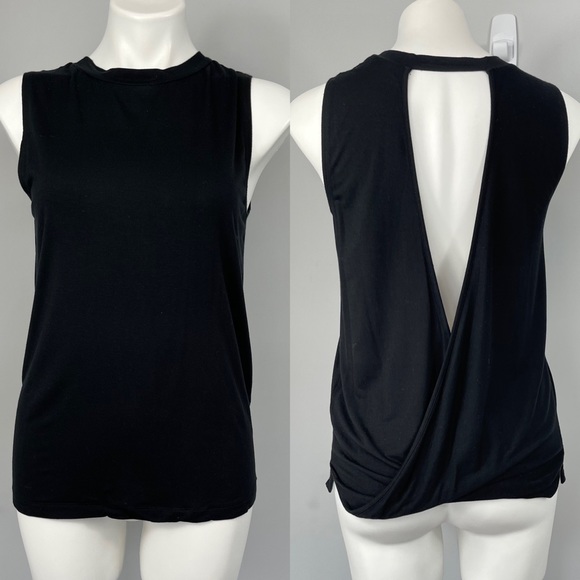 Aritzia Babaton gervasio t-shirt black open cut out drape cross back muscle top - Picture 4 of 16